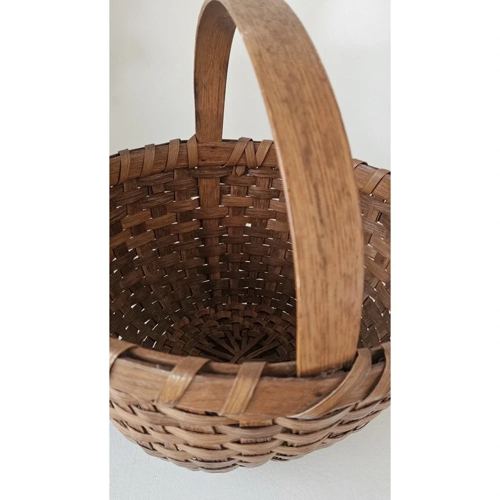 Early American Gathering Basket Bentwood Handle Primitive Antique